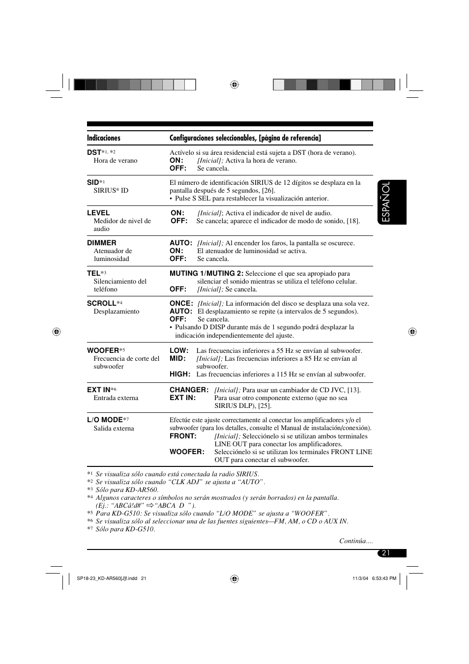 Esp añol | JVC KD-AR560 User Manual | Page 55 / 105