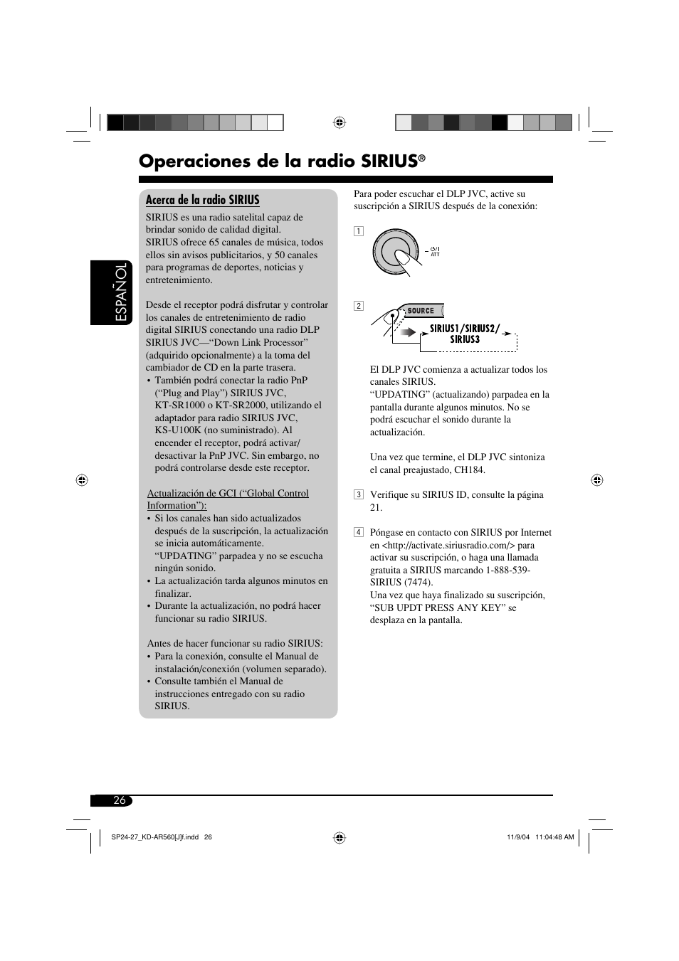 Operaciones de la radio sirius, Esp añol | JVC KD-AR560 User Manual | Page 60 / 105