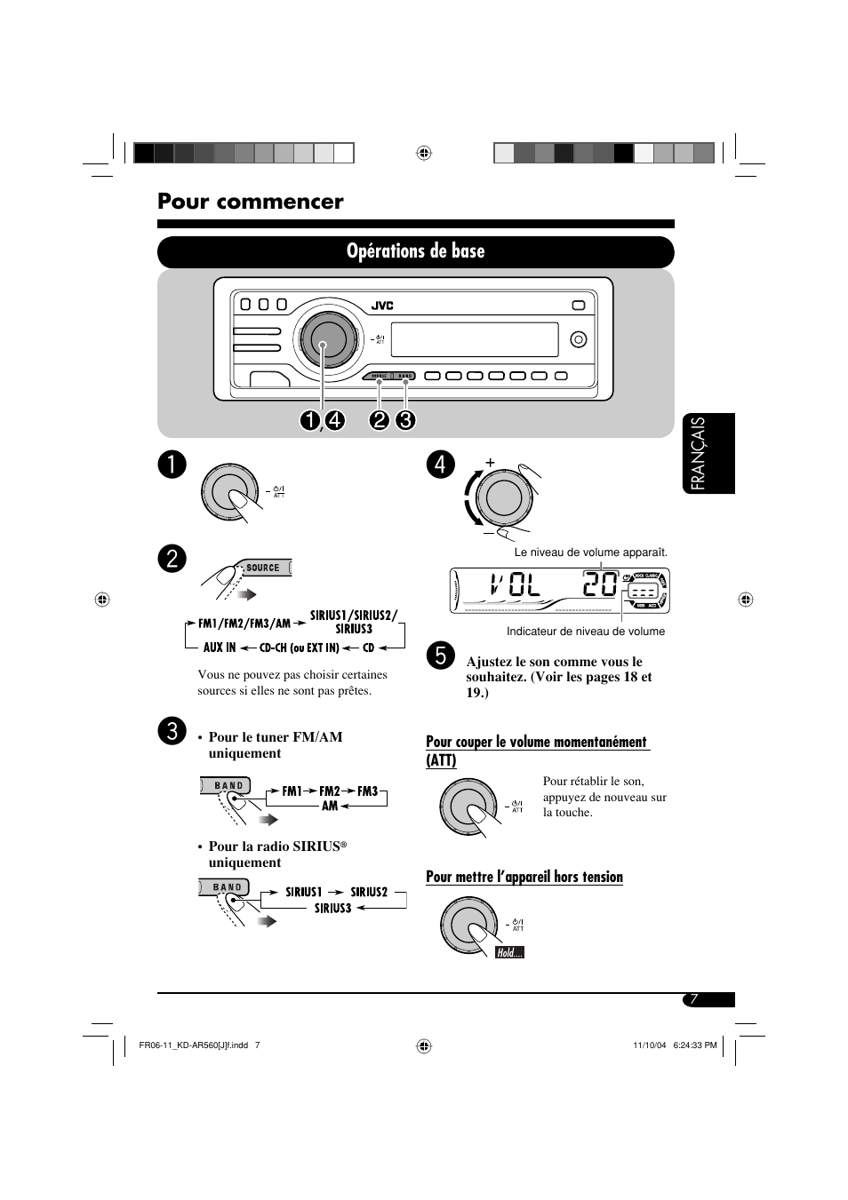 Pour commencer, Opérations de base | JVC KD-AR560 User Manual | Page 75 / 105