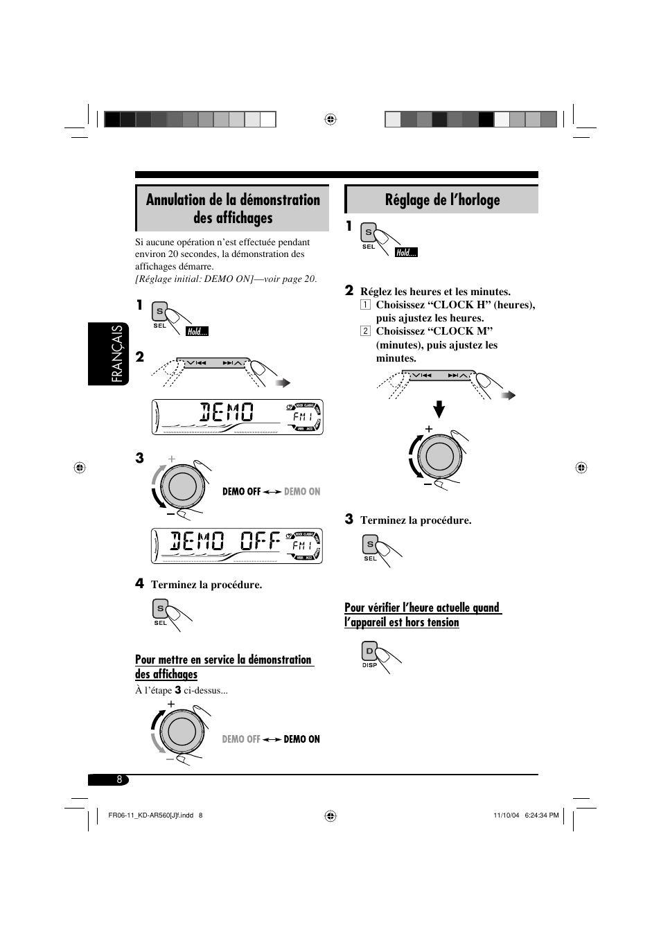 Annulation de la démonstration des affichages, Réglage de l’horloge | JVC KD-AR560 User Manual | Page 76 / 105