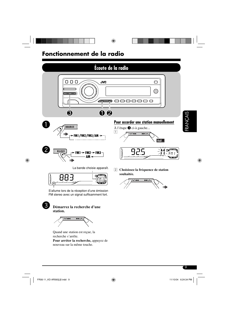 Fonctionnement de la radio, Écoute de la radio | JVC KD-AR560 User Manual | Page 77 / 105