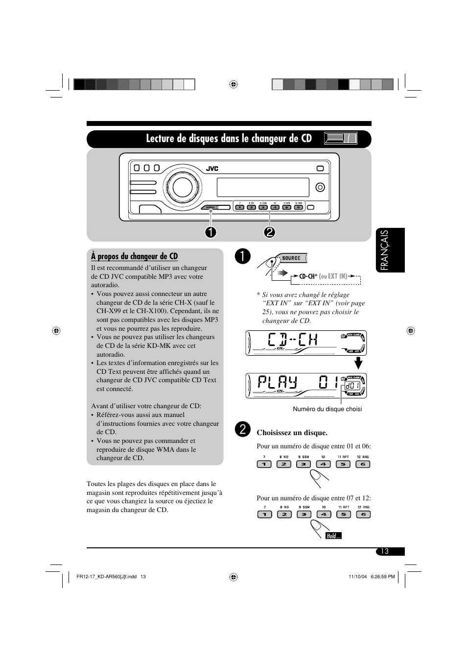 Lecture de disques dans le changeur de cd, Français | JVC KD-AR560 User Manual | Page 81 / 105