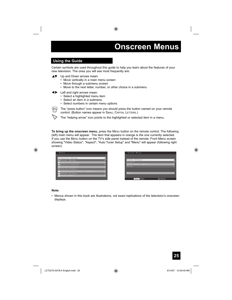 Onscreen menus, Using the guide | JVC RM-C1450 User Manual | Page 25 / 81