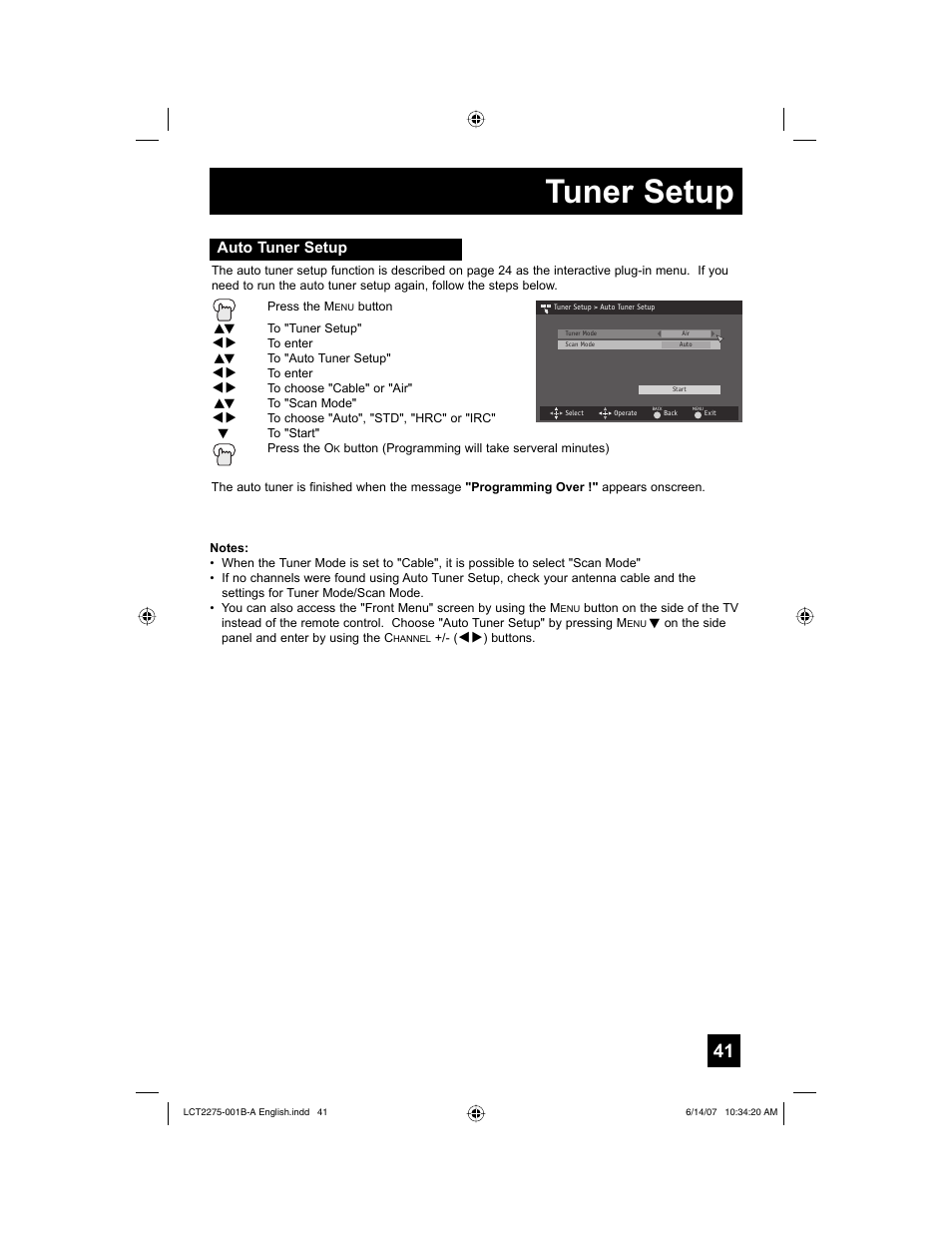 Tuner setup, Auto tuner setup | JVC RM-C1450 User Manual | Page 41 / 81