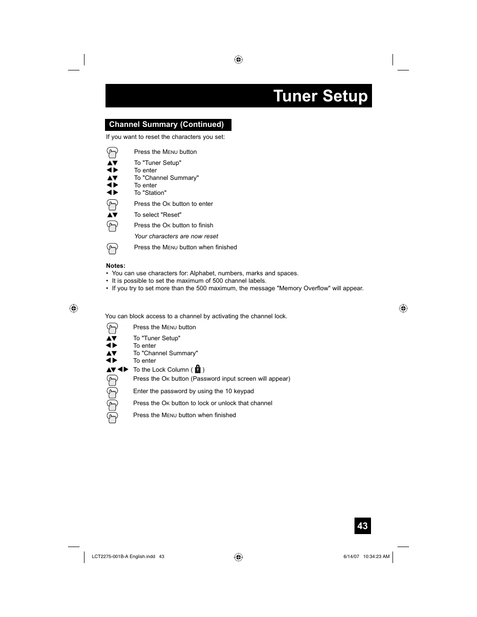 Tuner setup | JVC RM-C1450 User Manual | Page 43 / 81