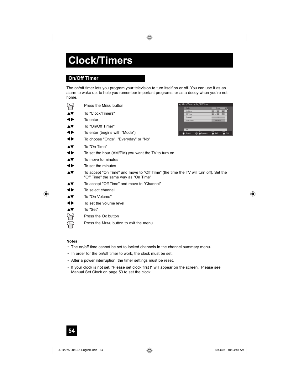 On/off timer, Clock/timers | JVC RM-C1450 User Manual | Page 54 / 81