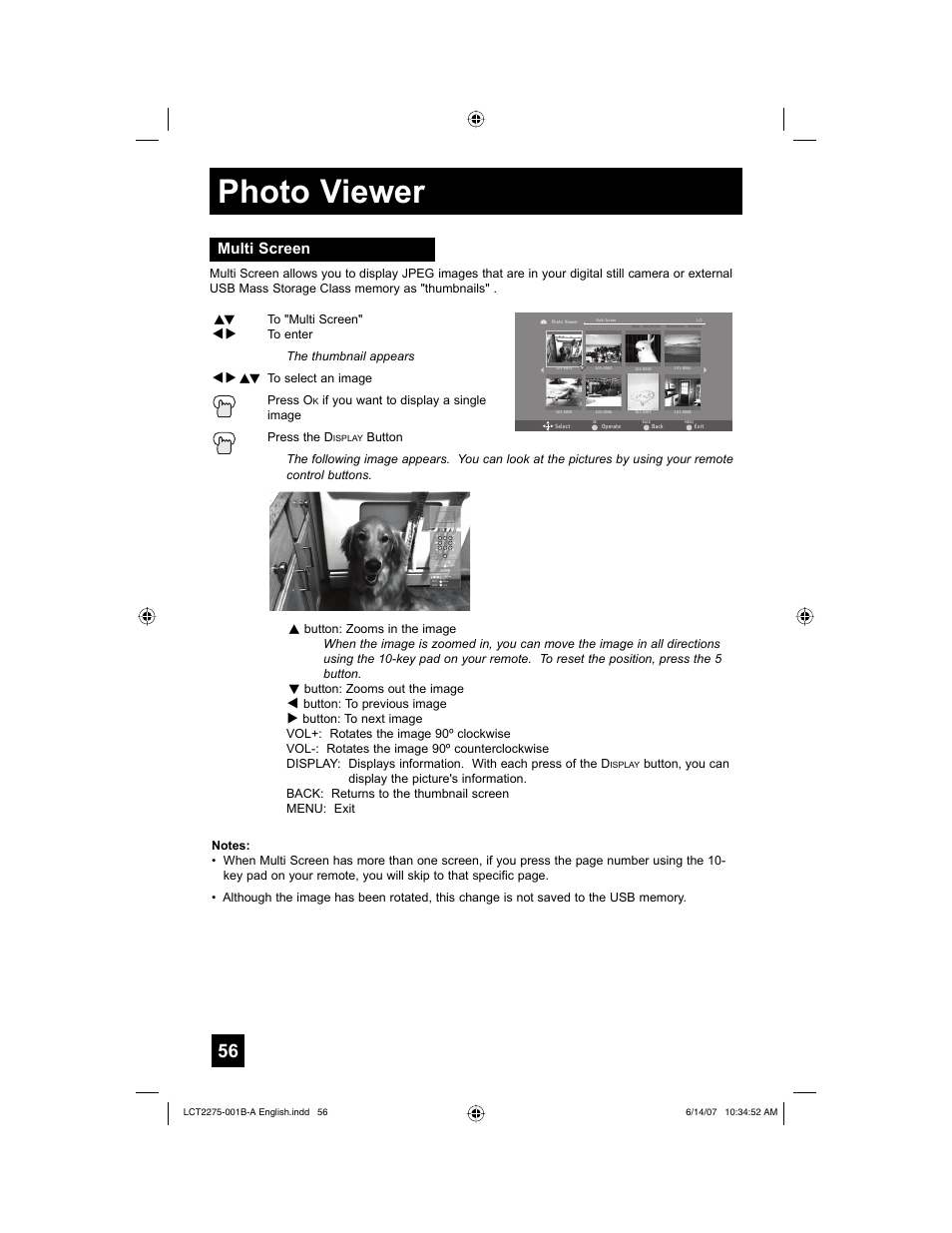 Multi screen, Photo viewer | JVC RM-C1450 User Manual | Page 56 / 81