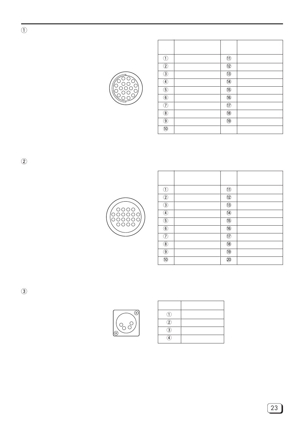 Connectors, 1input/output connector on the camera head, 2input/output connector on the ccu | 3dc input connector | JVC DZ-VCA1SE User Manual | Page 23 / 28