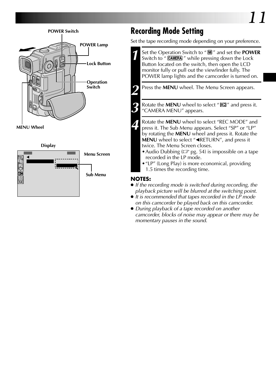 Recording mode setting | JVC LYT0633-001A User Manual | Page 11 / 76