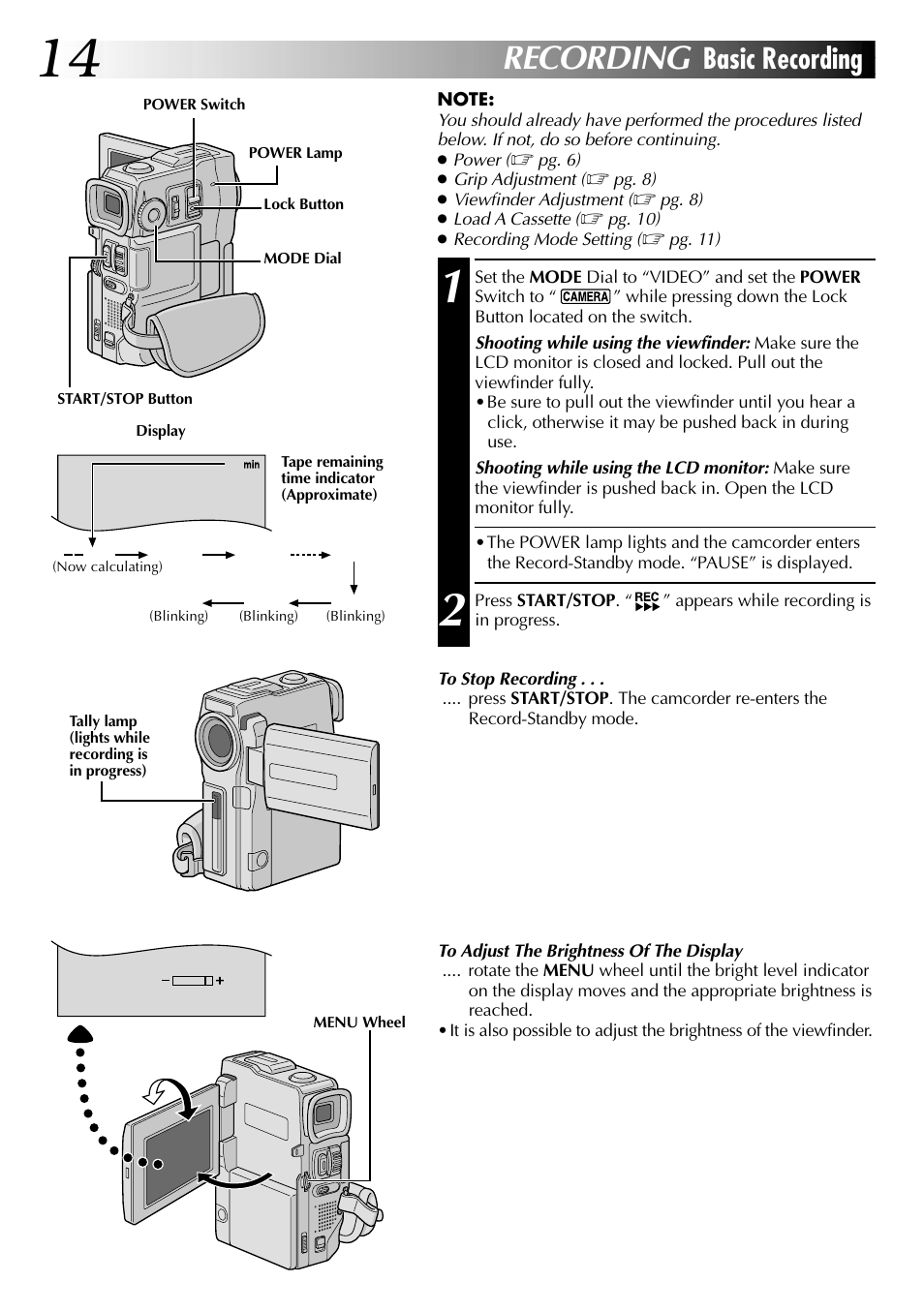 Recording, Basic recording | JVC LYT0633-001A User Manual | Page 14 / 76