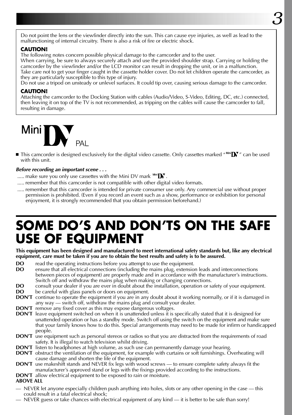 Some do’s and don’ts on the safe use of equipment | JVC LYT0633-001A User Manual | Page 3 / 76