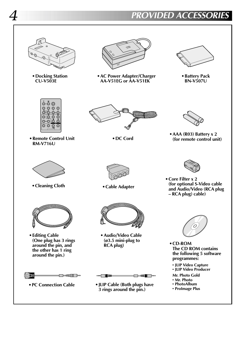 Provided accessories | JVC LYT0633-001A User Manual | Page 4 / 76