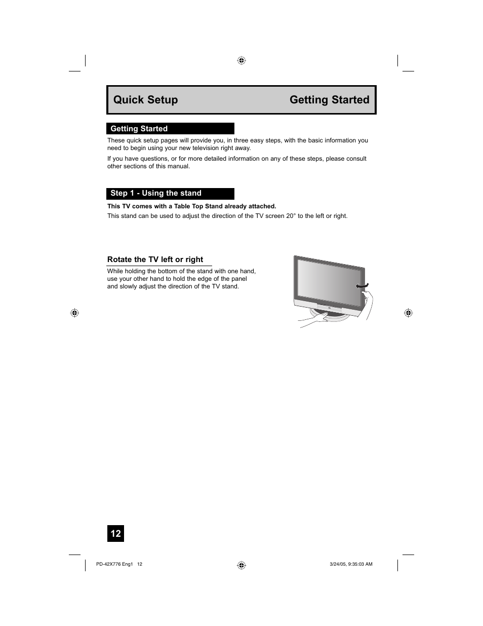 Quick setup getting started | JVC 0305TNH-II-IM User Manual | Page 12 / 92