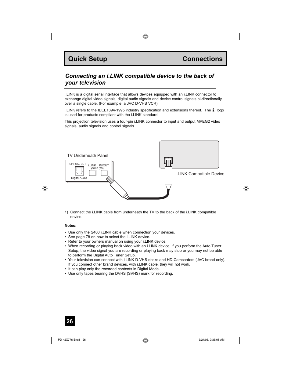 Quick setup connections | JVC 0305TNH-II-IM User Manual | Page 26 / 92