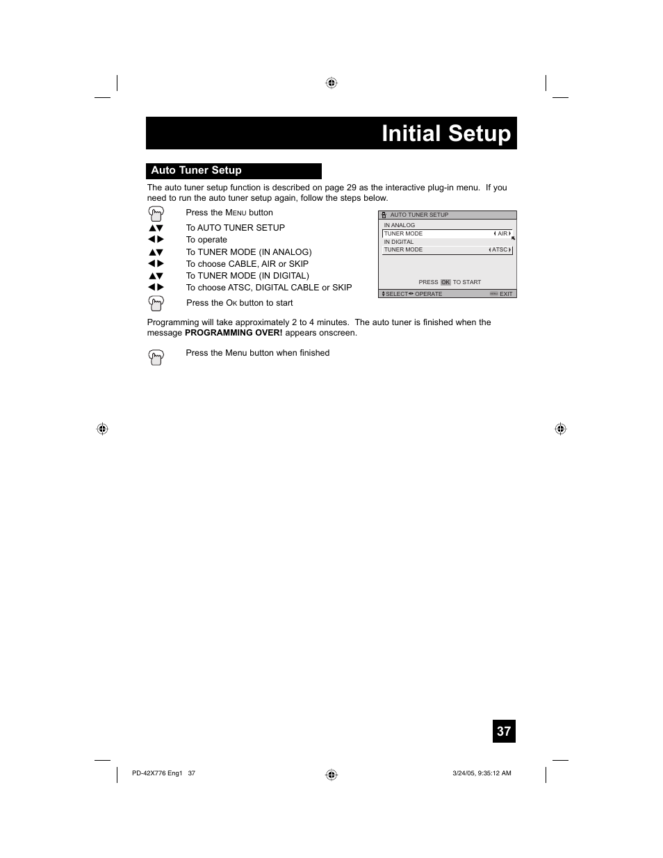 Initial setup | JVC 0305TNH-II-IM User Manual | Page 37 / 92