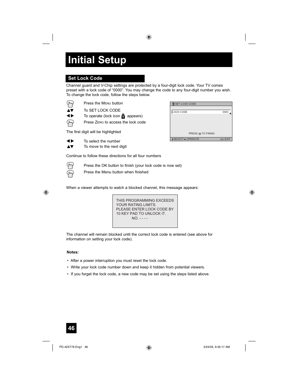 Initial setup | JVC 0305TNH-II-IM User Manual | Page 46 / 92