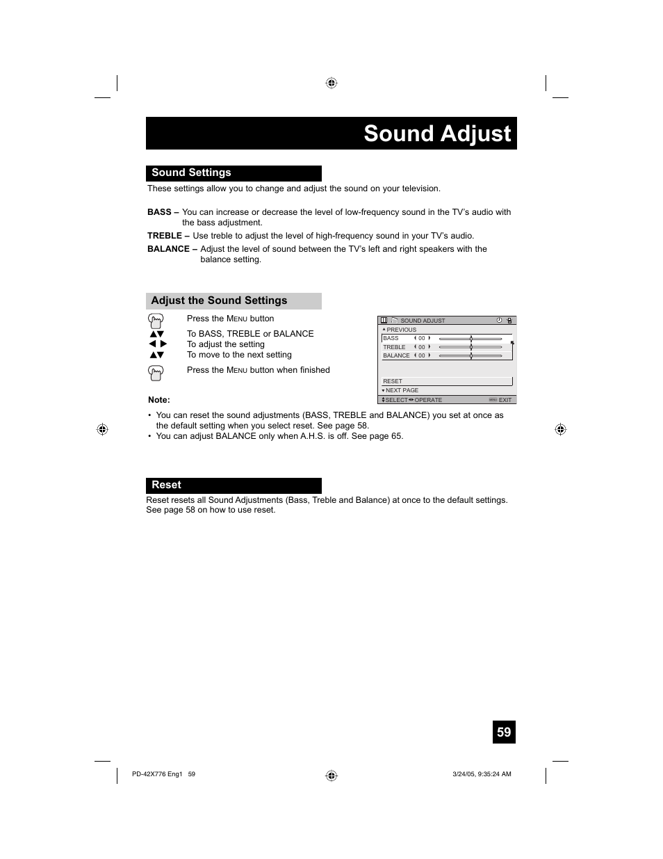 Sound adjust | JVC 0305TNH-II-IM User Manual | Page 59 / 92