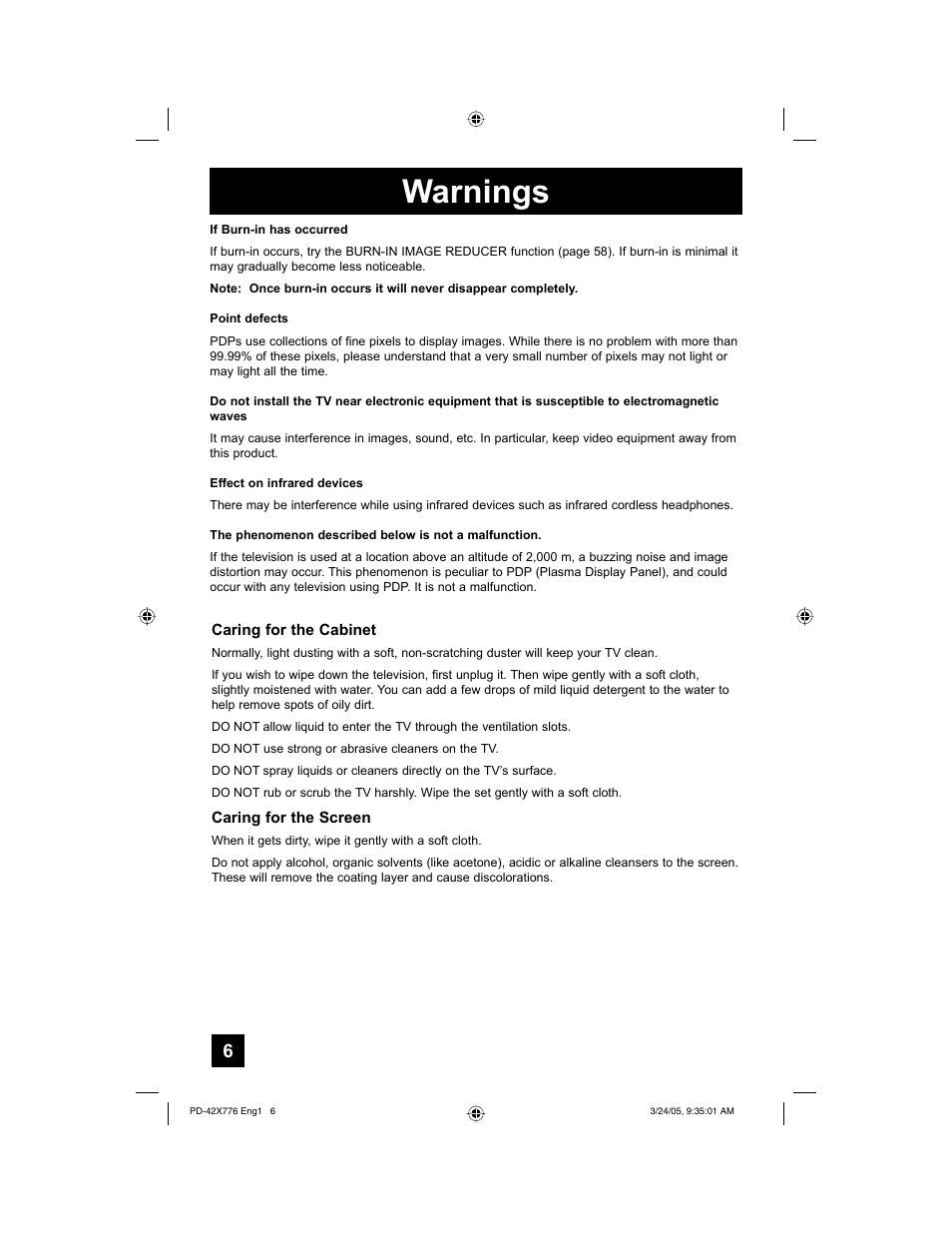 Warnings | JVC 0305TNH-II-IM User Manual | Page 6 / 92