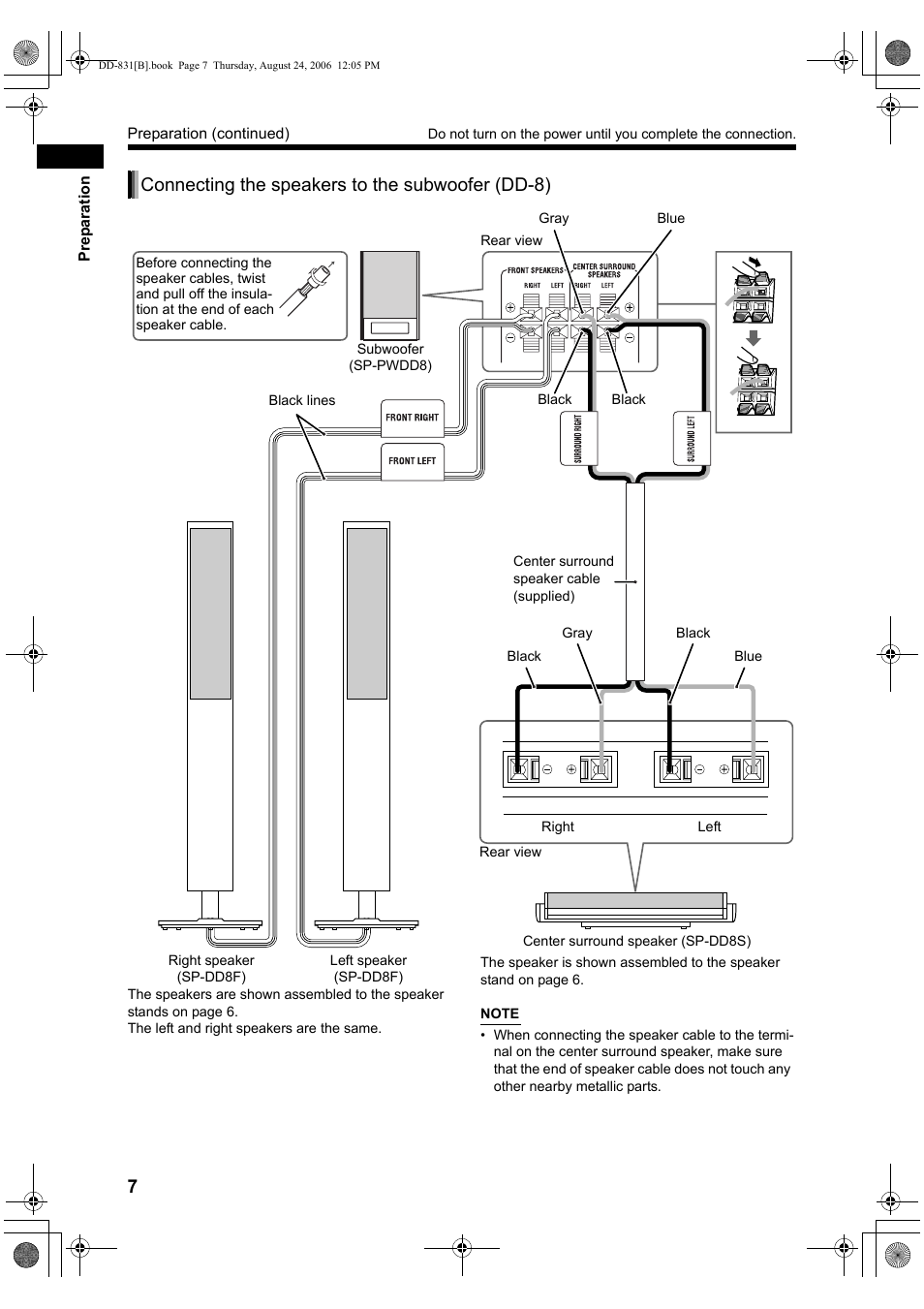 Connecting the speakers to the subwoofer (dd-8) | JVC DD-1 User Manual | Page 12 / 64