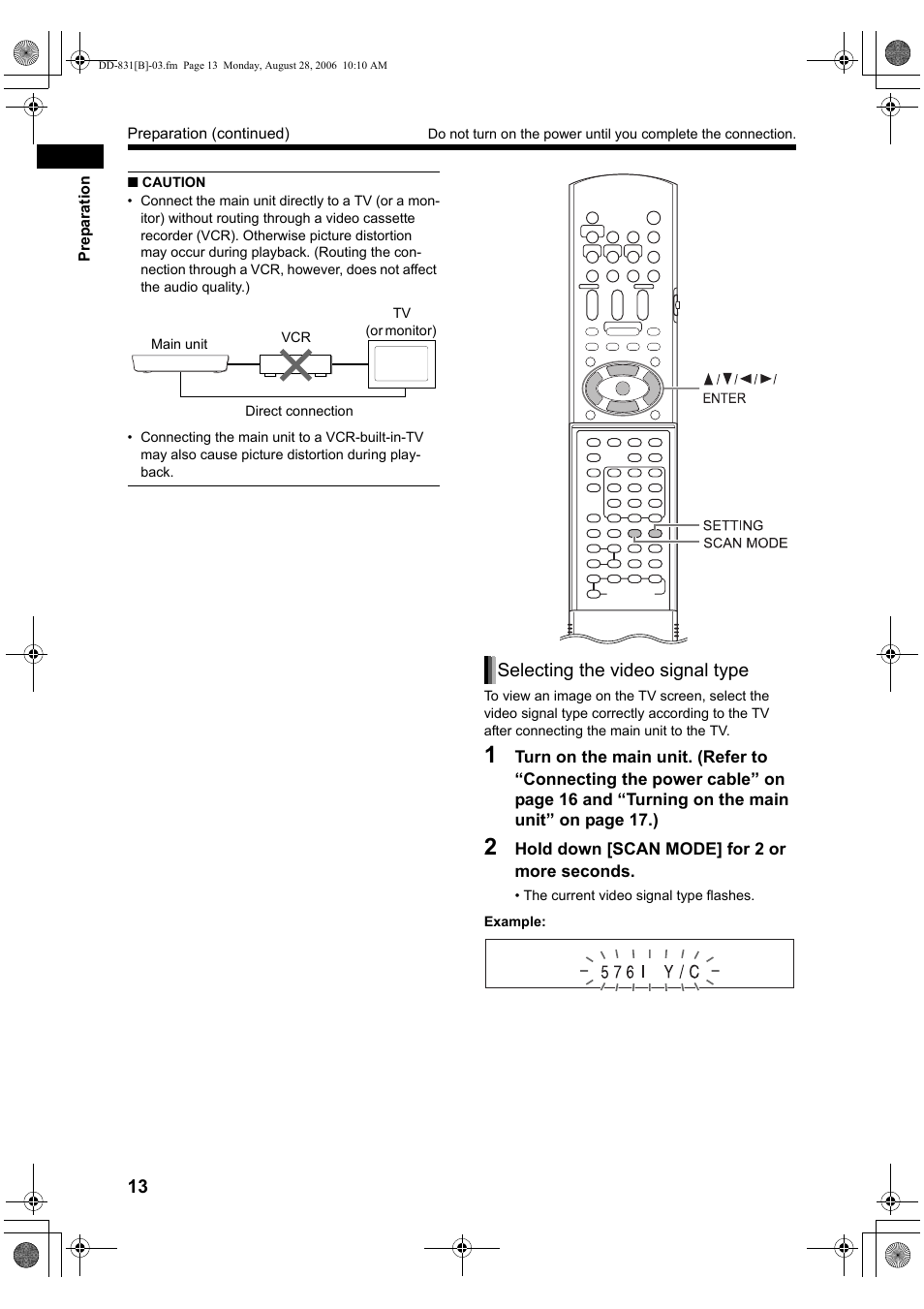 Selecting the video signal type | JVC DD-1 User Manual | Page 18 / 64