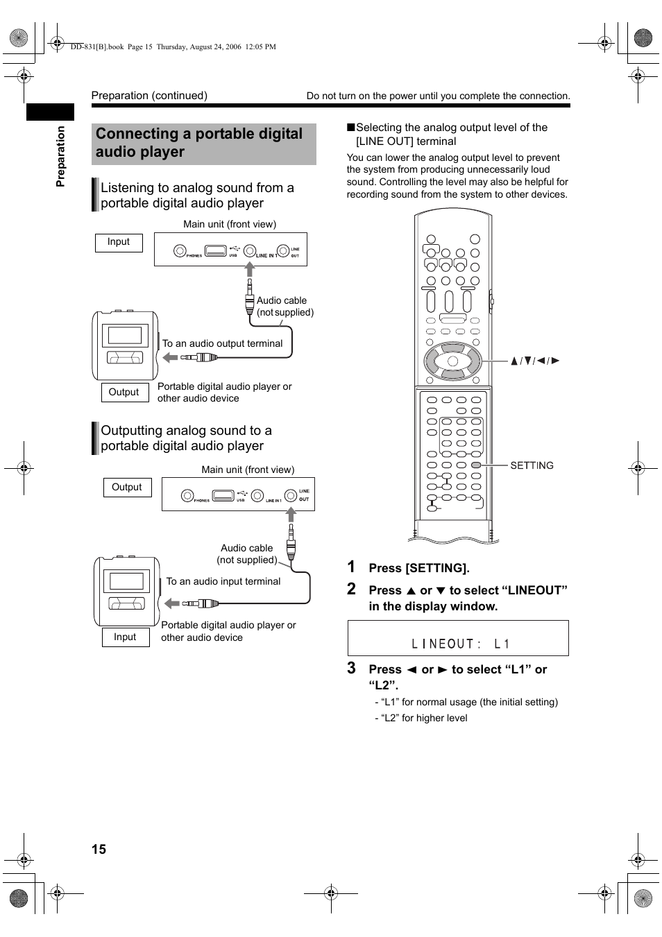 Connecting a portable digital audio player | JVC DD-1 User Manual | Page 20 / 64