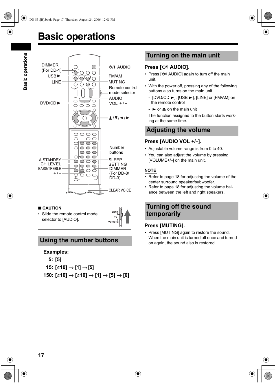 Basic operations, Using the number buttons | JVC DD-1 User Manual | Page 22 / 64