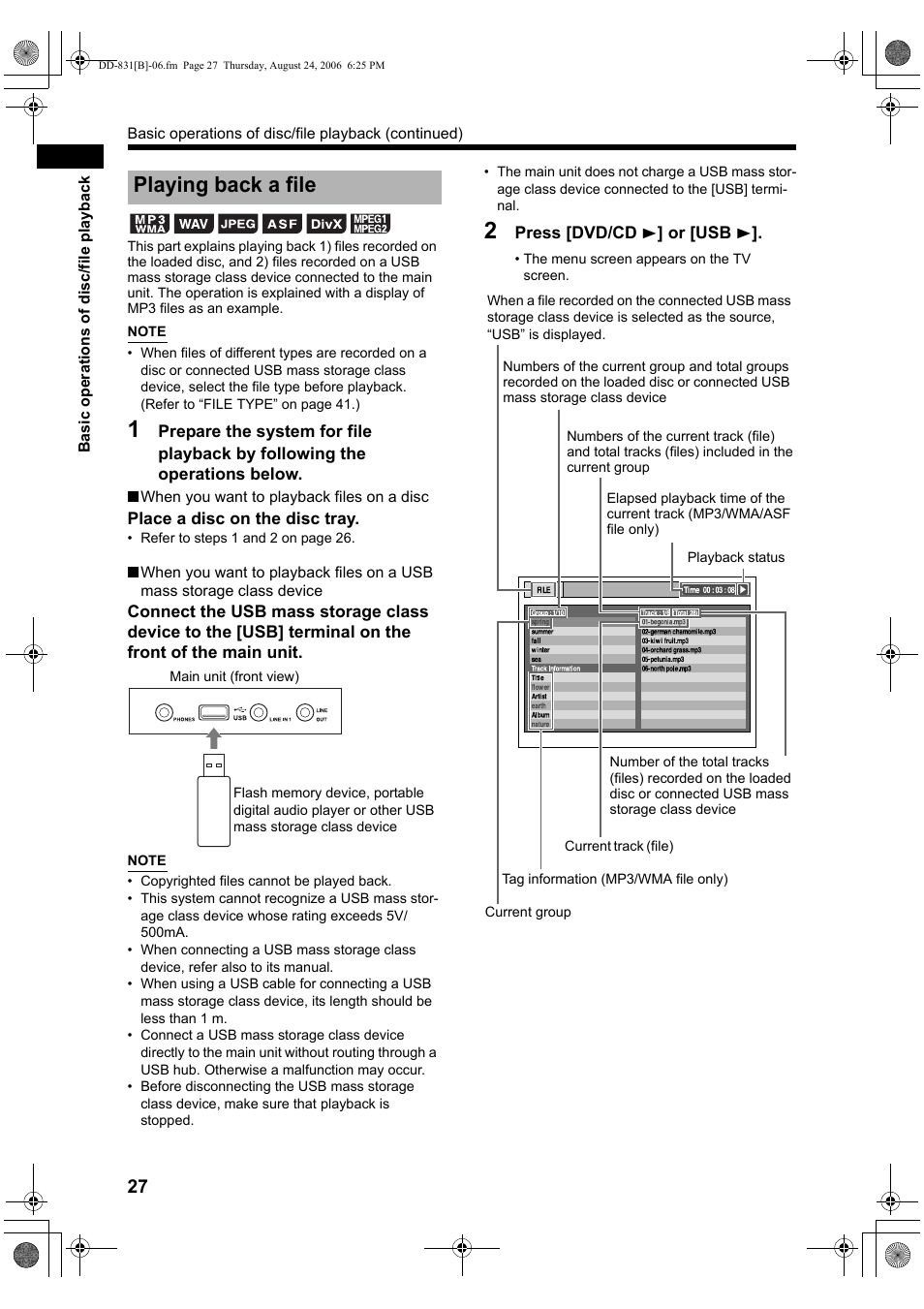 Playing back a file | JVC DD-1 User Manual | Page 32 / 64