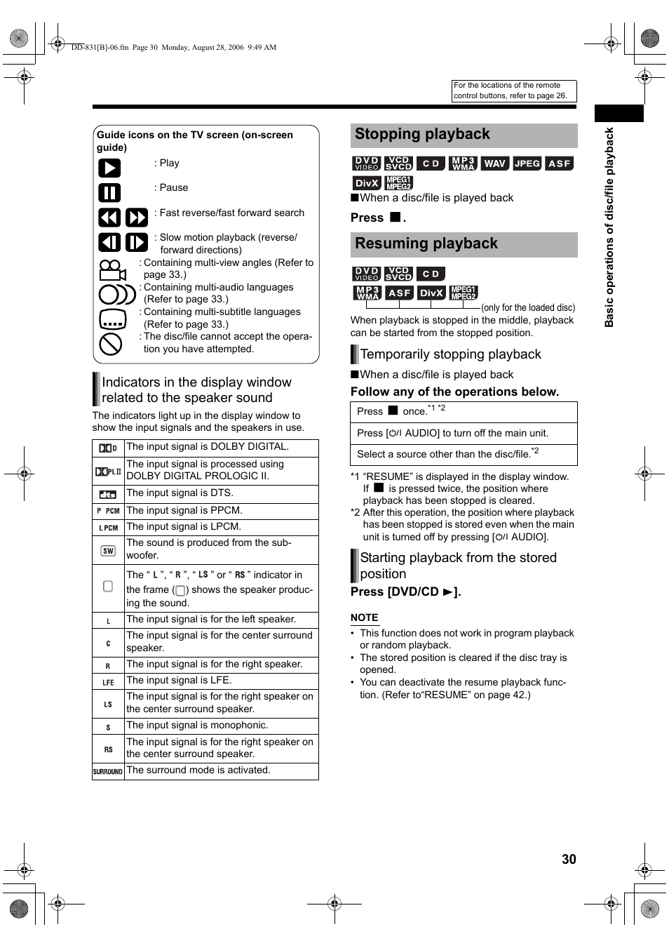 Stopping playback resuming playback | JVC DD-1 User Manual | Page 35 / 64