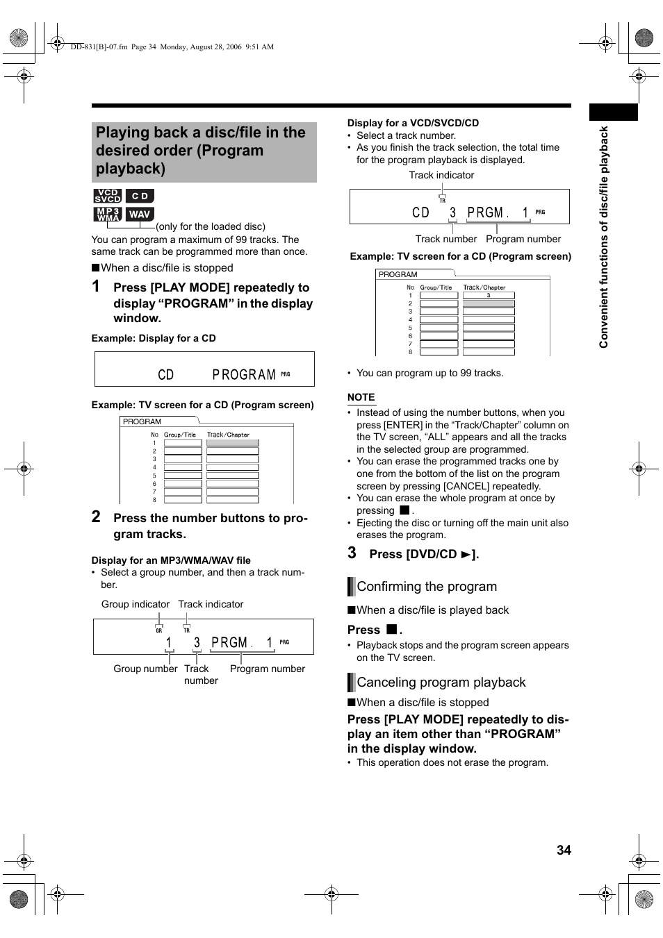 Confirming the program canceling program playback | JVC DD-1 User Manual | Page 39 / 64