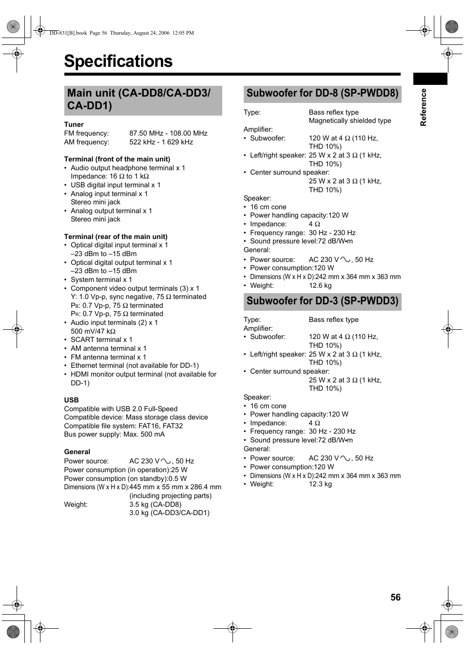 Specifications | JVC DD-1 User Manual | Page 61 / 64