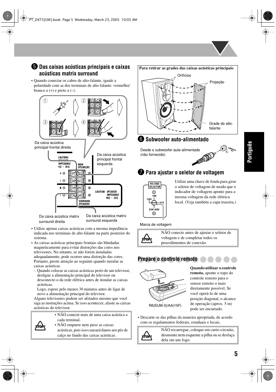 Subwoofer auto-alimentado | JVC DX-T5 User Manual | Page 101 / 145