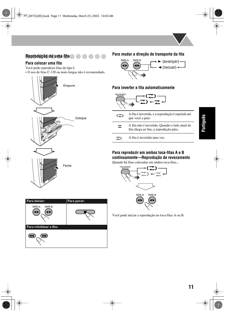 Reprodução de uma fita | JVC DX-T5 User Manual | Page 107 / 145