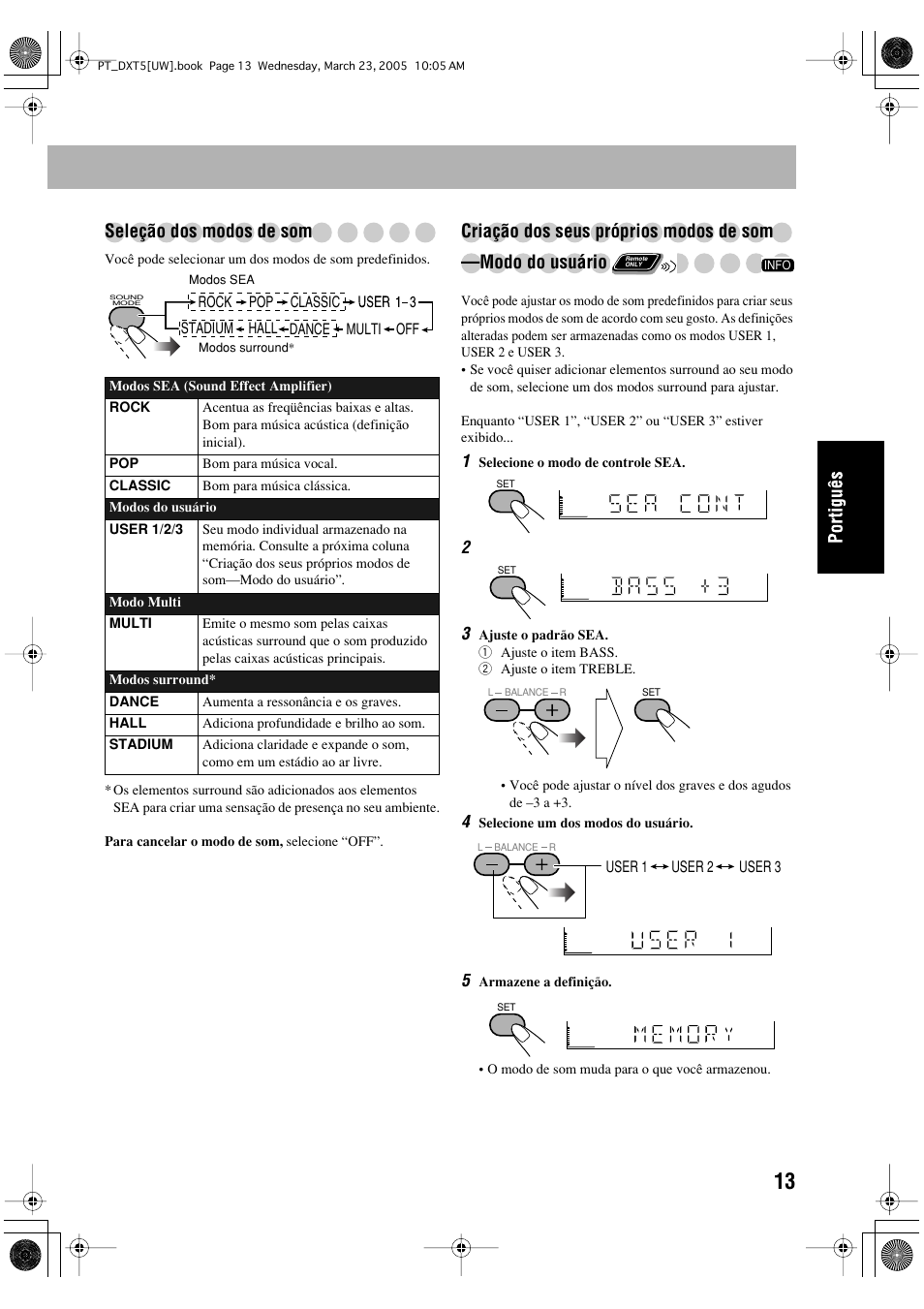 Seleção dos modos de som | JVC DX-T5 User Manual | Page 109 / 145