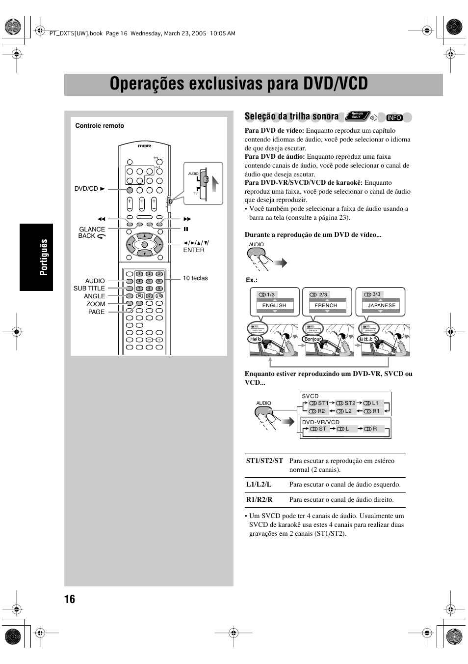 Operações exclusivas para dvd/vcd, Seleção da trilha sonora | JVC DX-T5 User Manual | Page 112 / 145