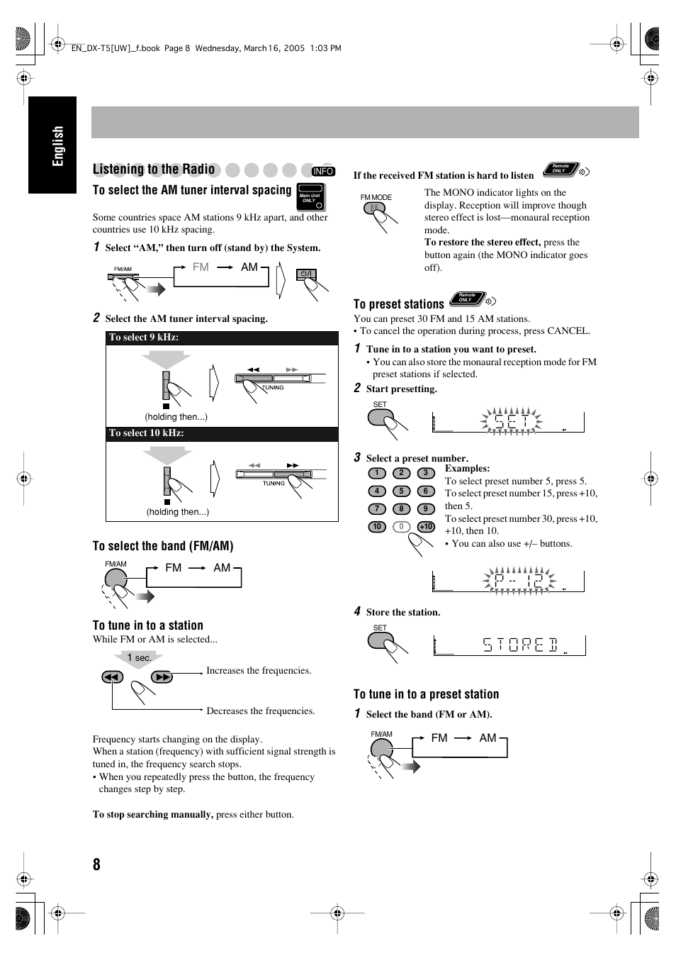 English listening to the radio | JVC DX-T5 User Manual | Page 12 / 145