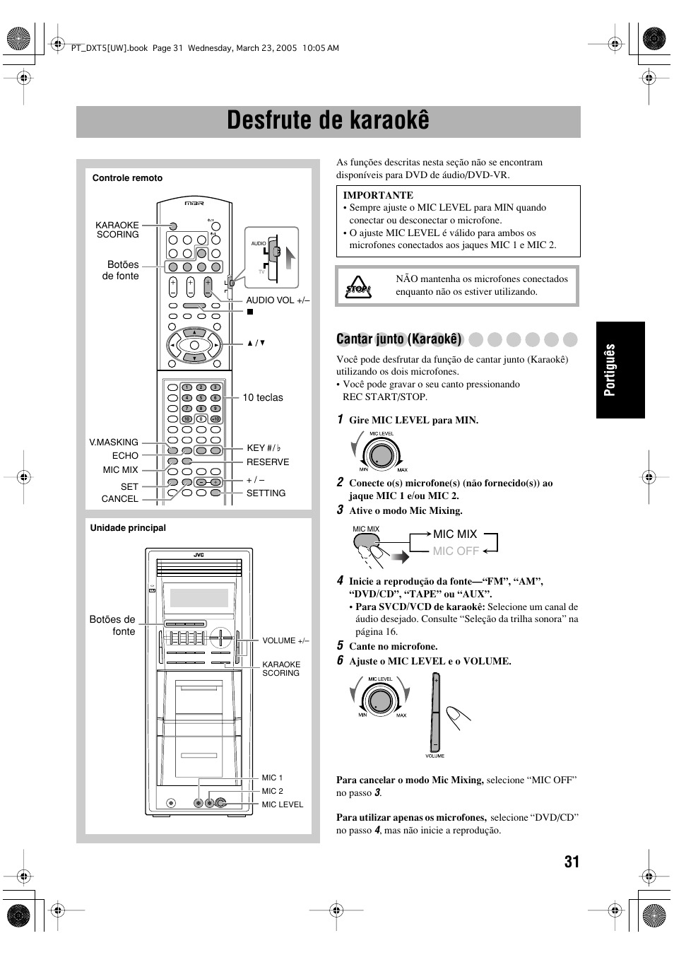 Desfrute de karaokê, Cantar junto (karaokê) | JVC DX-T5 User Manual | Page 127 / 145