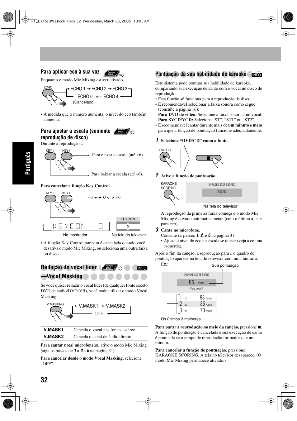 Redução do vocal líder —vocal masking, Pontuação da sua habilidade de karaokê | JVC DX-T5 User Manual | Page 128 / 145