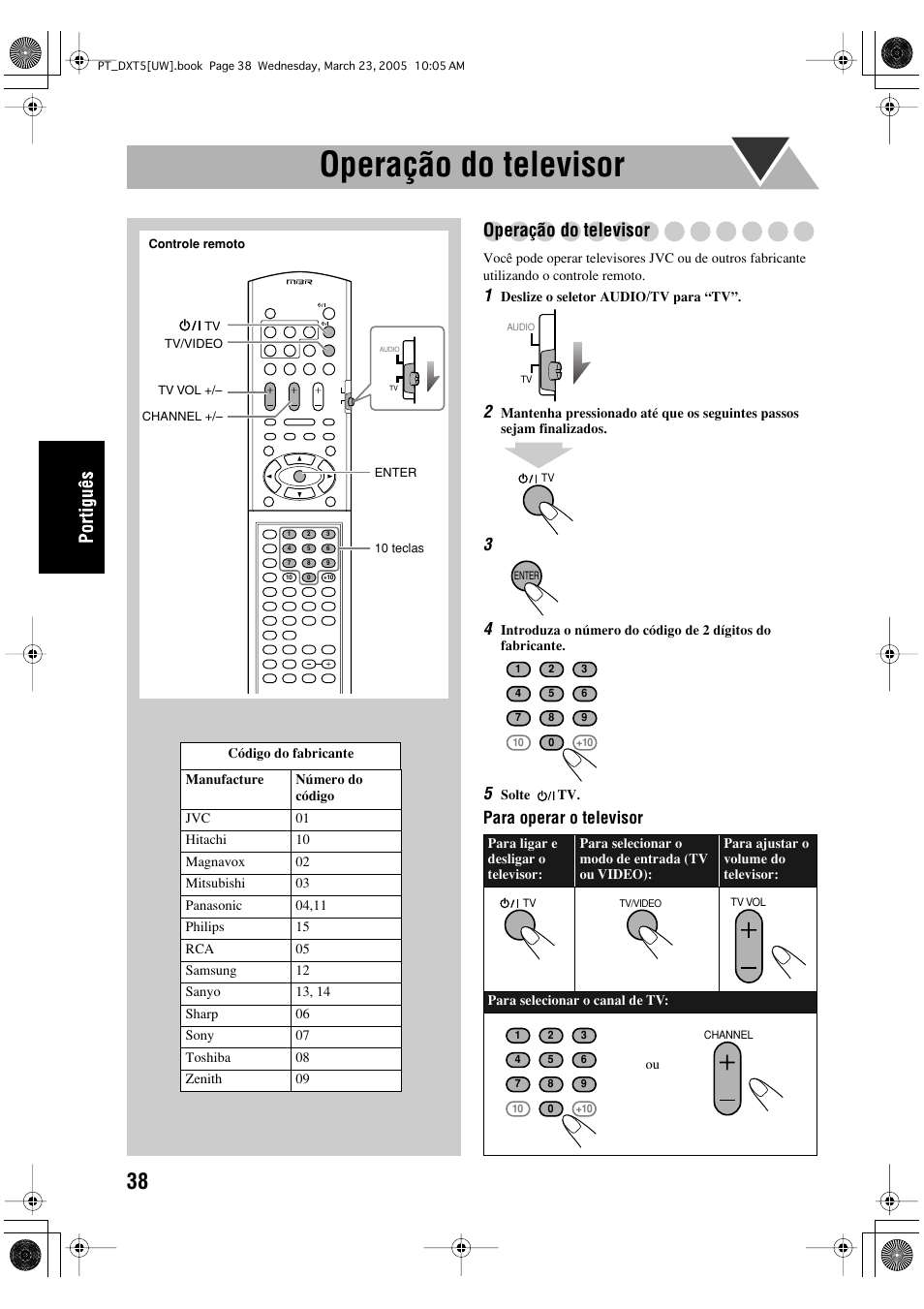 Operação do televisor, Para operar o televisor | JVC DX-T5 User Manual | Page 134 / 145