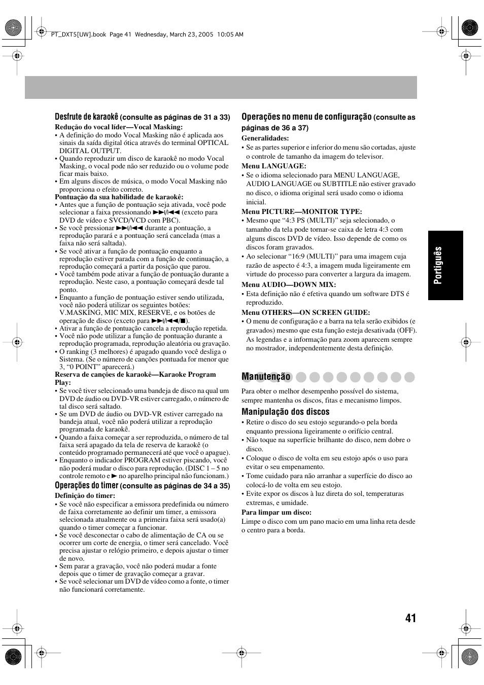 Manutenção | JVC DX-T5 User Manual | Page 137 / 145