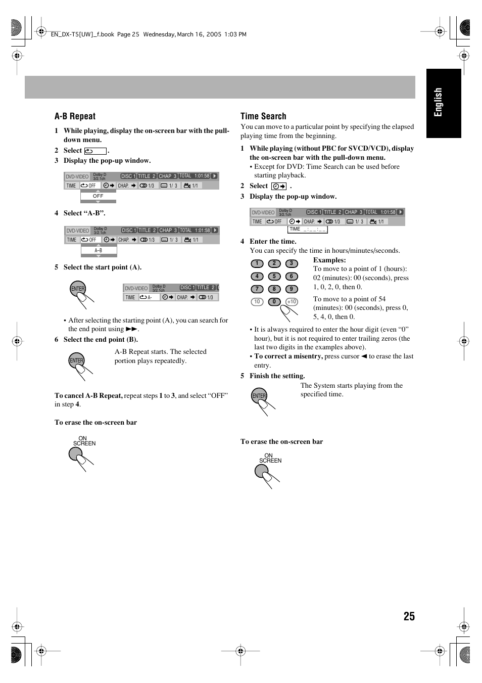 English, A-b repeat, Time search | JVC DX-T5 User Manual | Page 29 / 145