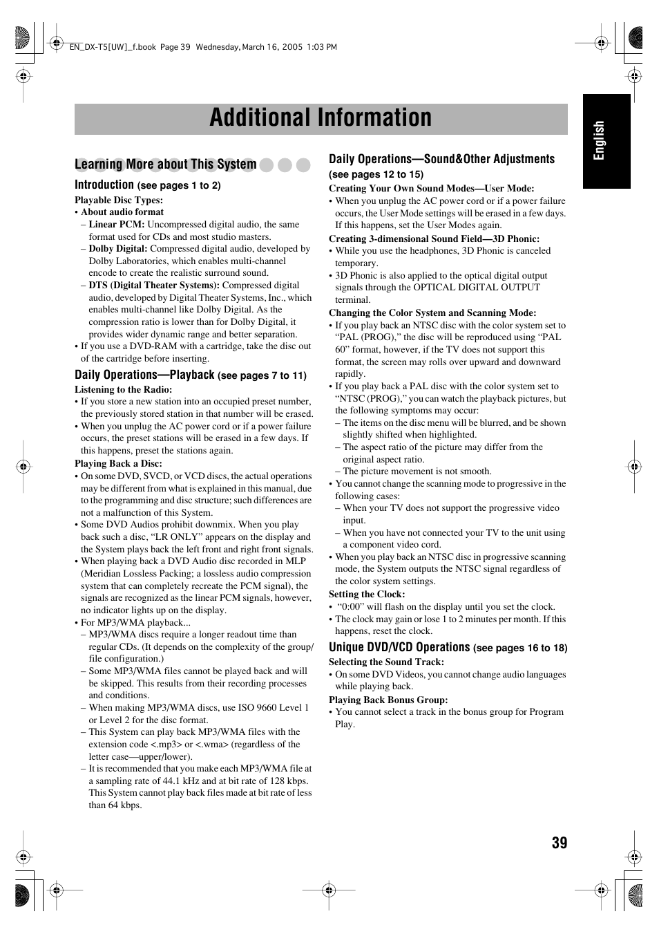 Additional information, English, Learning more about this system | JVC DX-T5 User Manual | Page 43 / 145