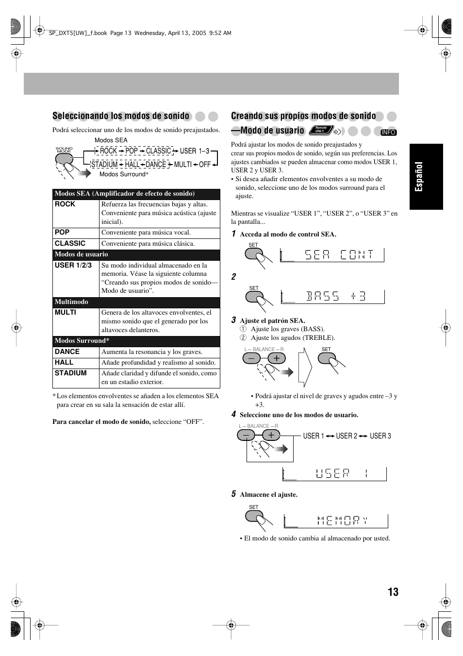 Seleccionando los modos de sonido | JVC DX-T5 User Manual | Page 63 / 145