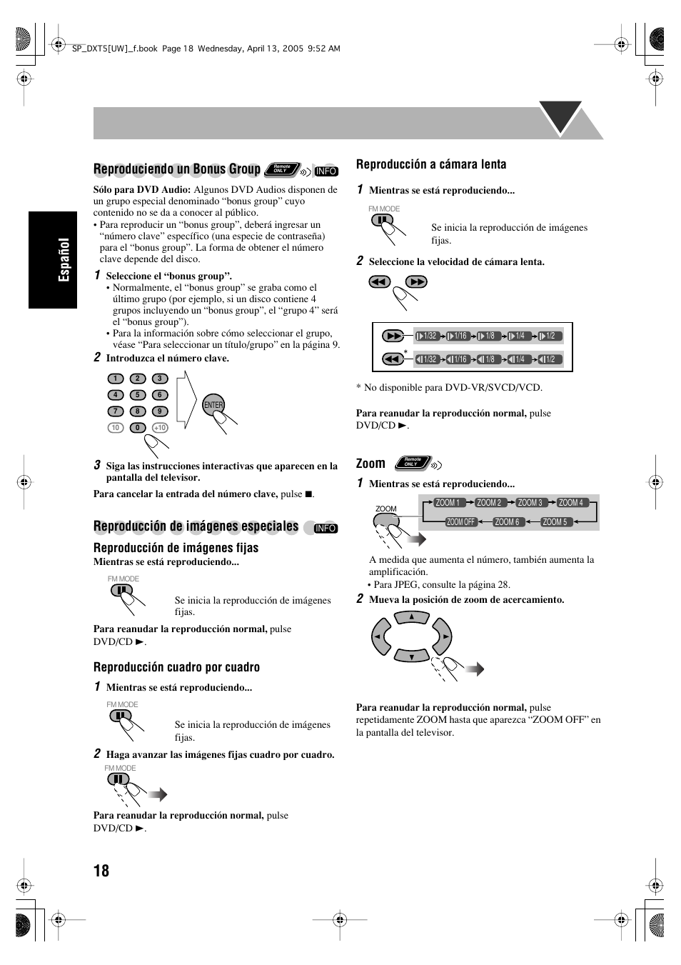 Reproduciendo un bonus group, Reproducción de imágenes especiales | JVC DX-T5 User Manual | Page 68 / 145