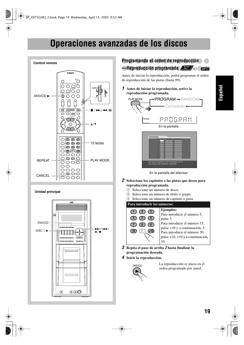 Operaciones avanzadas de los discos, Program random cancelado | JVC DX-T5 User Manual | Page 69 / 145