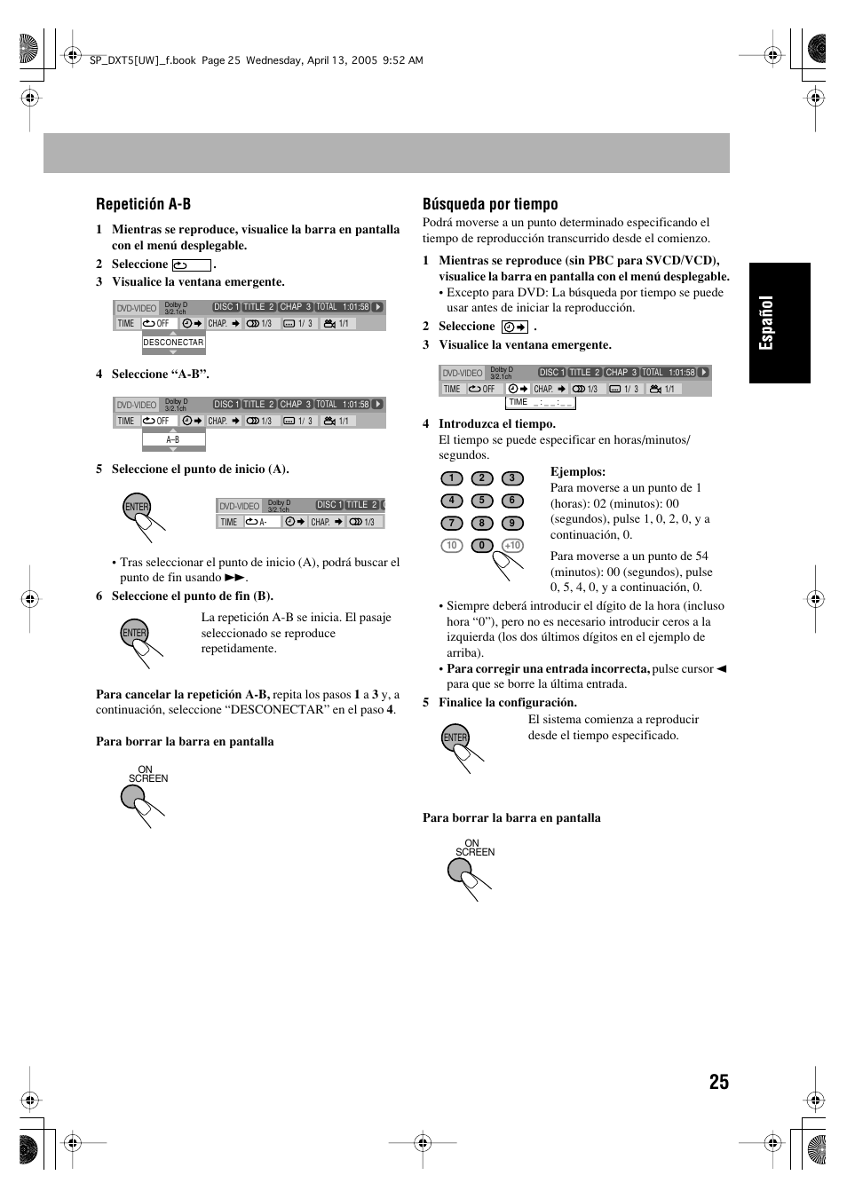 Repetición a-b, Búsqueda por tiempo | JVC DX-T5 User Manual | Page 75 / 145