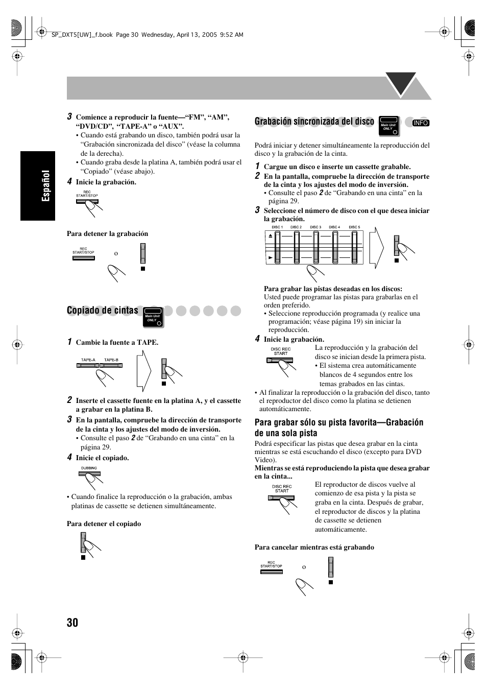 Copiado de cintas, Grabación sincronizada del disco | JVC DX-T5 User Manual | Page 80 / 145