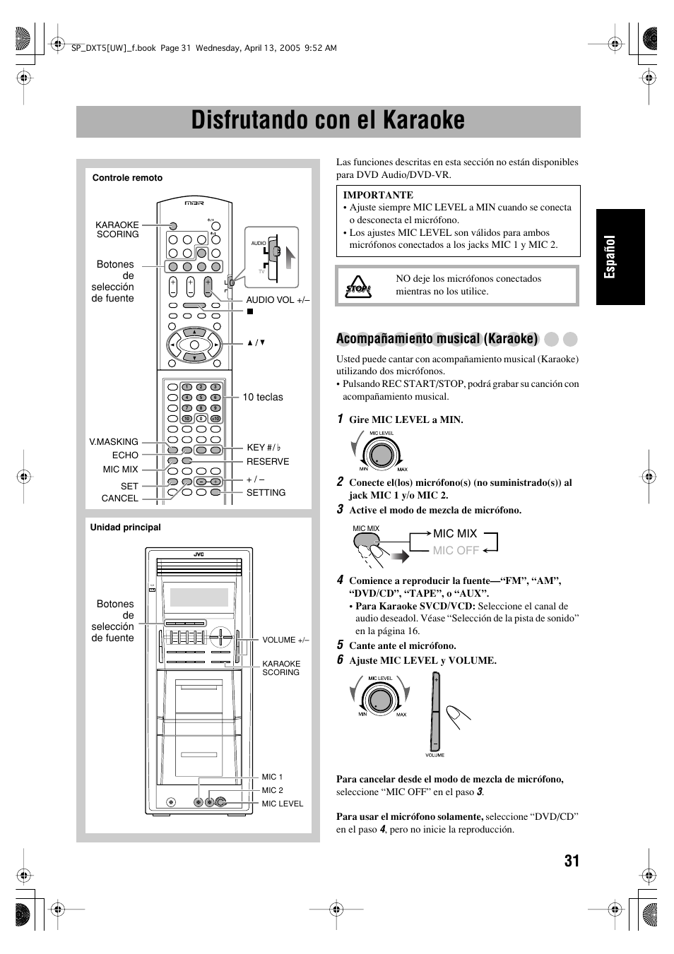 Disfrutando con el karaoke, Acompañamiento musical (karaoke) | JVC DX-T5 User Manual | Page 81 / 145