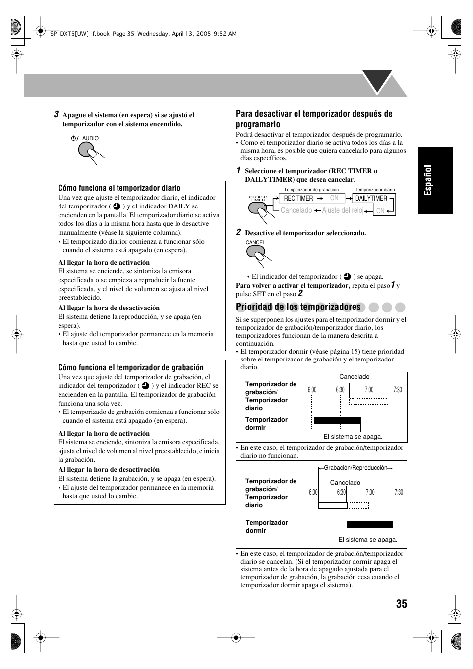 Prioridad de los temporizadores | JVC DX-T5 User Manual | Page 85 / 145