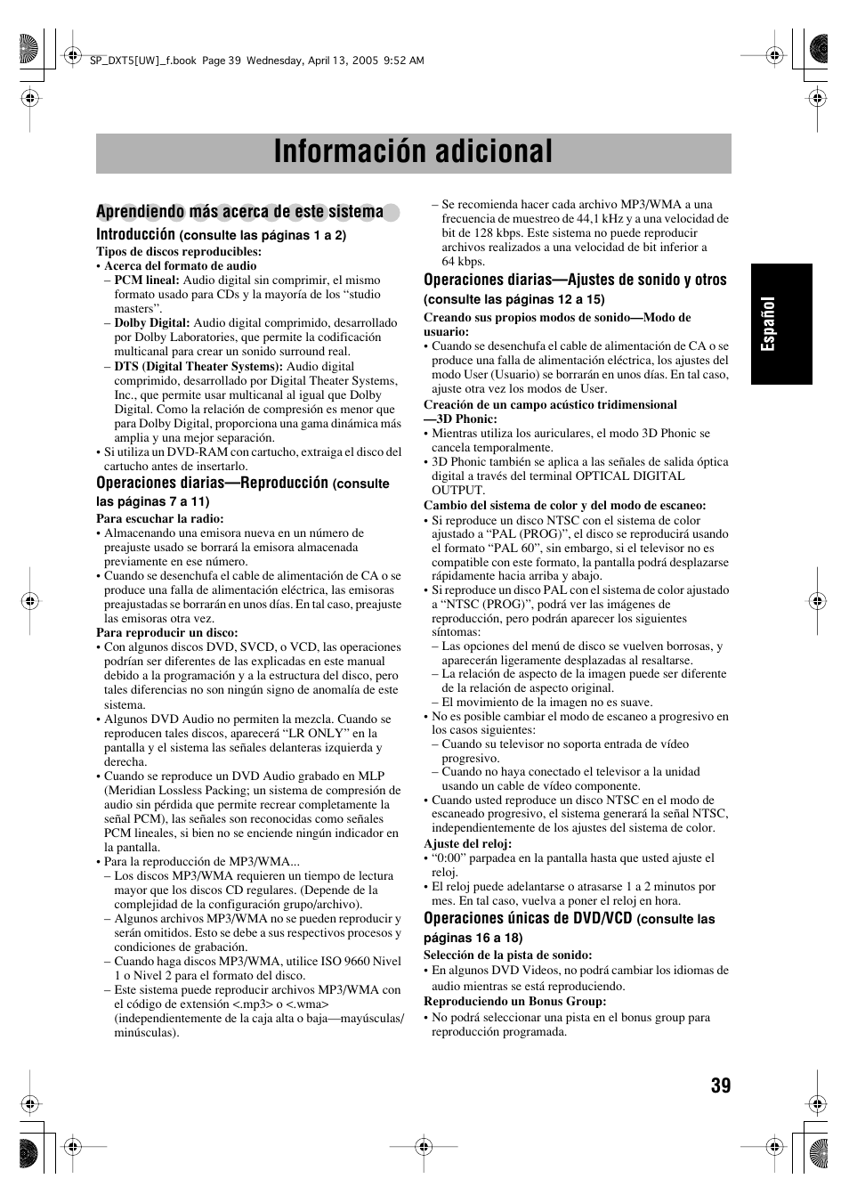 Información adicional, Aprendiendo más acerca de este sistema | JVC DX-T5 User Manual | Page 89 / 145