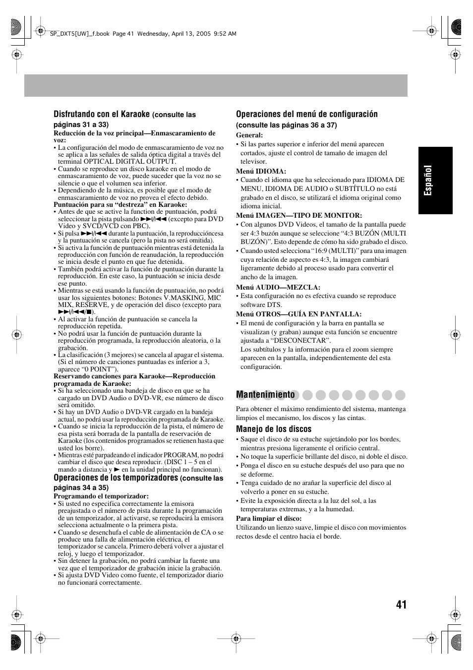 Mantenimiento | JVC DX-T5 User Manual | Page 91 / 145